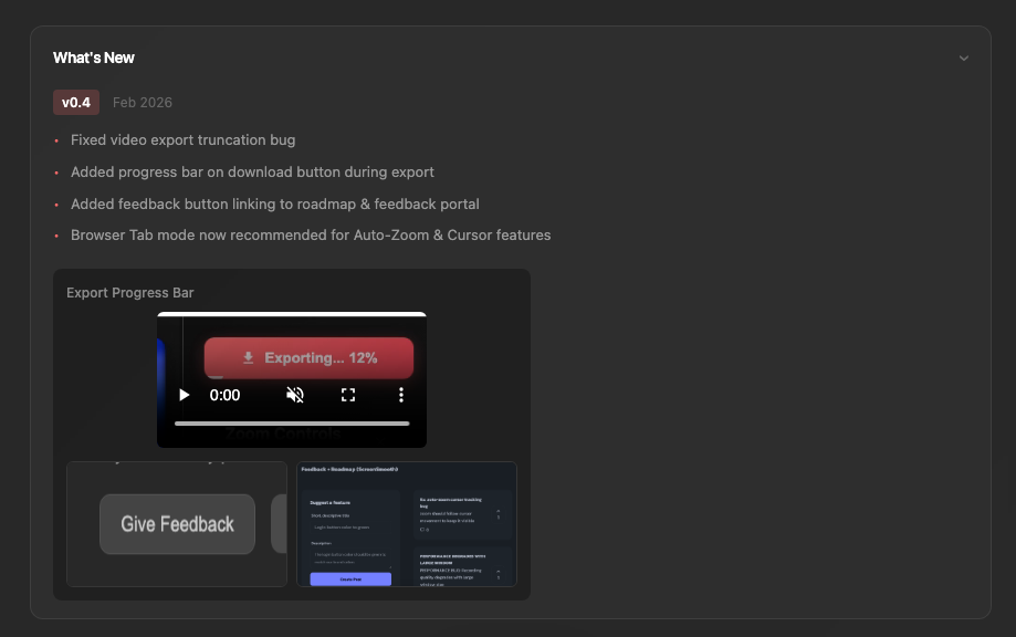 Changelog Section