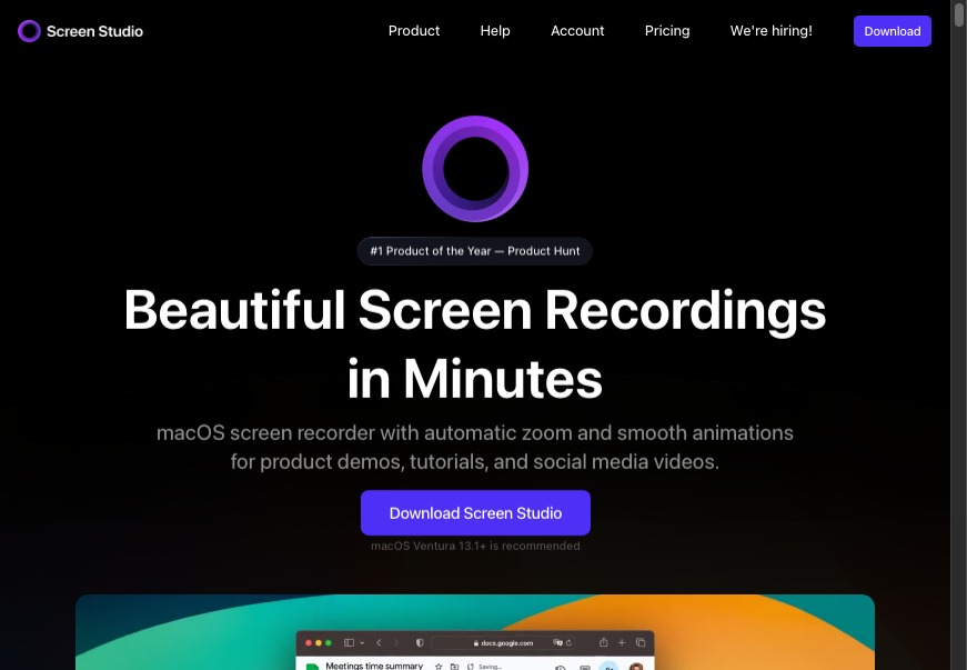Screen Studio landing page