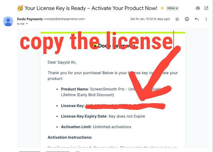 Email with license key