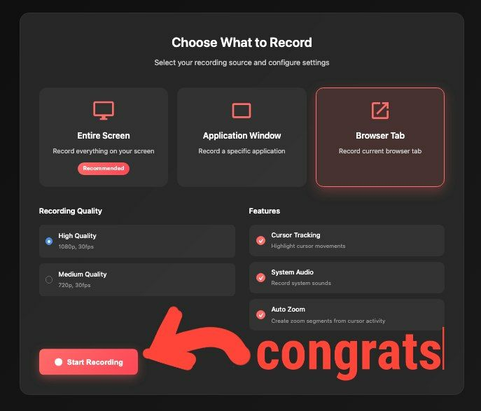Start recording interface